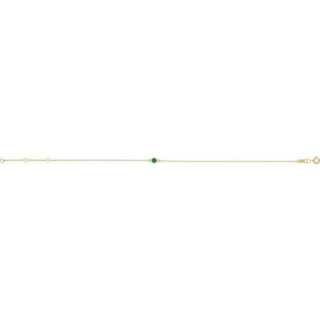 14K Yellow Gold 1-Stone Round 3 Mm 8.7 X 4.8 Mm Polished Lab-Grown Emerald Bezel-Set Solitaire Bracelet