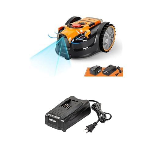 LawnMaster OcuMow™ Perimeter Wire Free Robot Lawn Mower + LawnMaster MX24V Battery Charger – 24LFC14-ETL