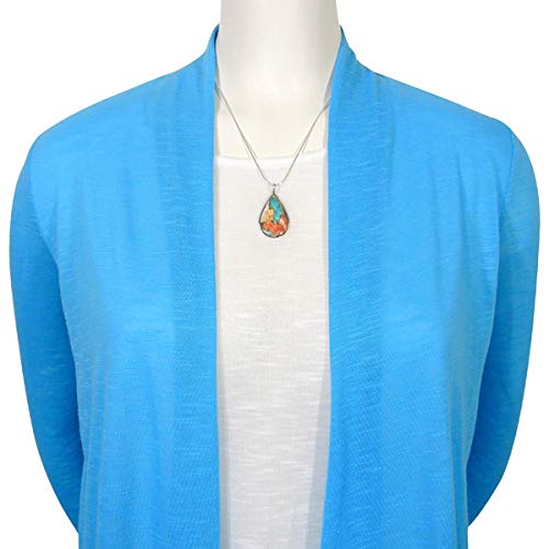 Genuine Gemstones Necklace Earrings Pendant Set 925 Sterling Silver (24" Length) (Spiny Turquoise)