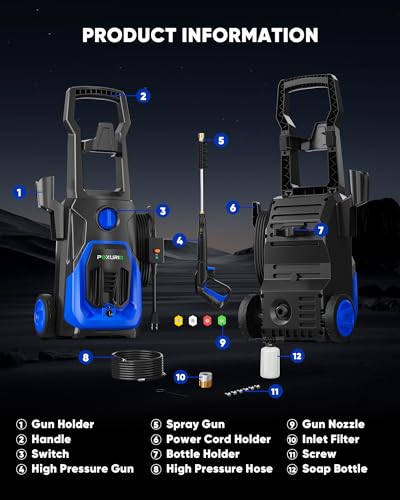 POXURIO Electric Pressure Washer, 4000PSI 2.8GPM Power Washer, 3-in-1 Self-Priming High Pressure Cleaning Machine with Foam Cannon for Cars/Fences/Driveways/Patios/Home Cleaning