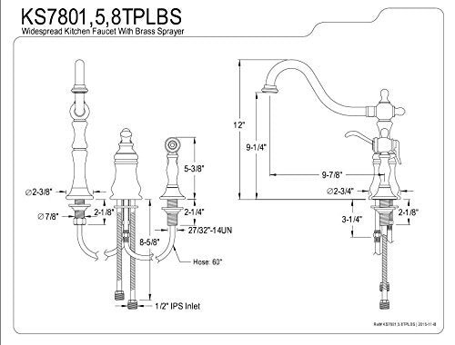 Kingston Brass KS7805TPLBS Templeton Widespread Kitchen Faucet with Brass Sprayer, Oil Rubbed Bronze, 8-Inch Center , Oil-Rubbed Bronze