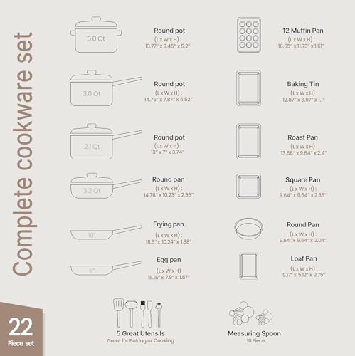 Pots and Pans Set, 22-Piece Non Stick Cookware & Bakeware Sets with Plaid Pattern, Stackable Design, Dishwasher Safe, Stain-resistant, Oven & All-Stove Safe, Tempered Glass Lid, Golden