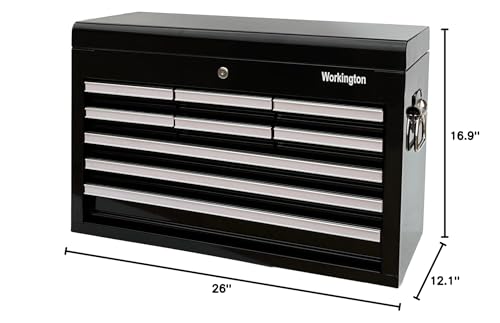 Workington Professional Industrial Portable Metal Tool Chest with 9 Drawers, 26" 9-Drawer Tool Chest Cabinet with Ball Bearing Drawer Slides, Steel Tool Storage Box Organizer 4016 Black