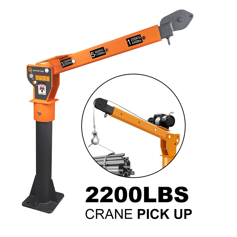 ROCK-HULK 2200lb Folding Truck-Mounted Bed Crane - 5000lb Winch, Painted Steel Jib Hoist Lift for Pickups (12V/24V Electric/Hand Operated)