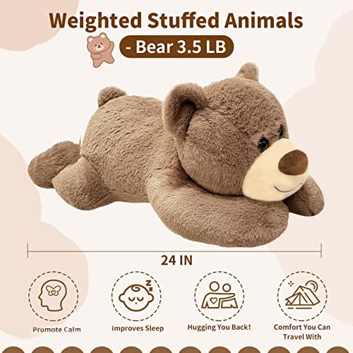 3.5 LB Weighted Stuffed Animals Bear, 24 Inch Weighted Plush Animals Throw Pillow, Cute Kawaii Plush Toys Gifts for Kids Adults Teens Birthday Christmas