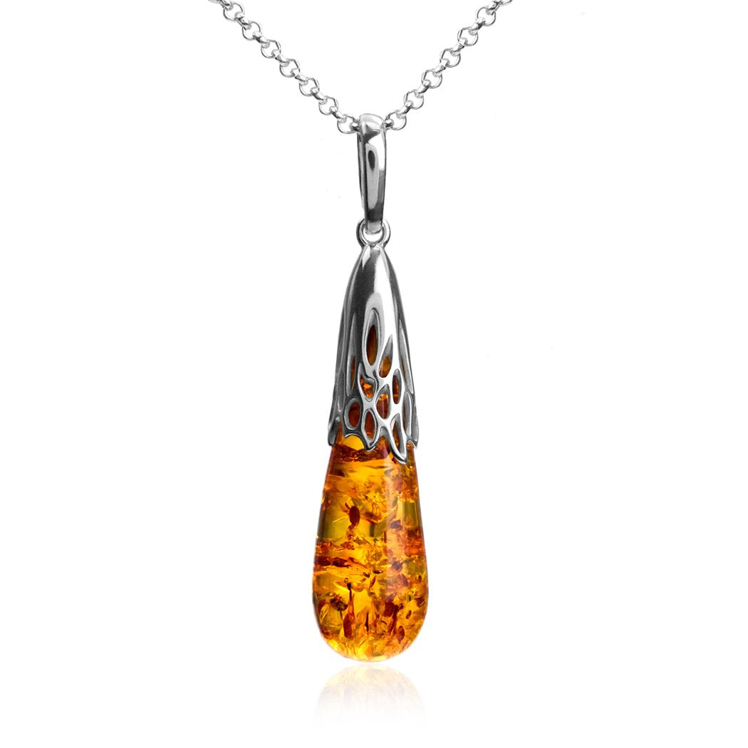 Ian and Valeri Co. Amber Sterling Silver Drop Earrings Pendant Necklace Set 18 Inches