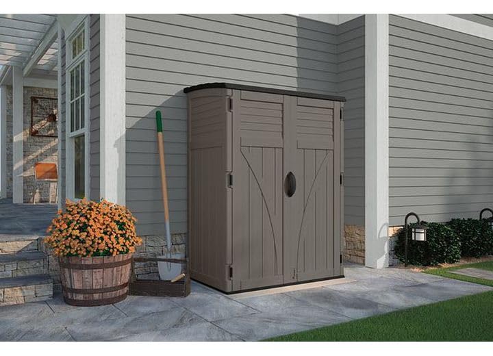 Suncast Outdoor Storage Cabinet Waterproof Resin Vertical Outdoor Storage Shed (54 cu. ft.) for Patio, Garden Tools, Cushions, & Equipment. Weatherproof Plastic Multi-Wall Design, Capacity Made in USA