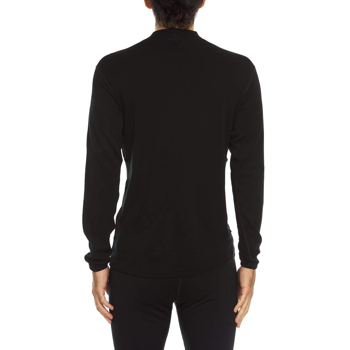 100% Merino Wool Men's Midweight Mock Neck - Base Layer Top - Warm Under Shirt - Black - Large