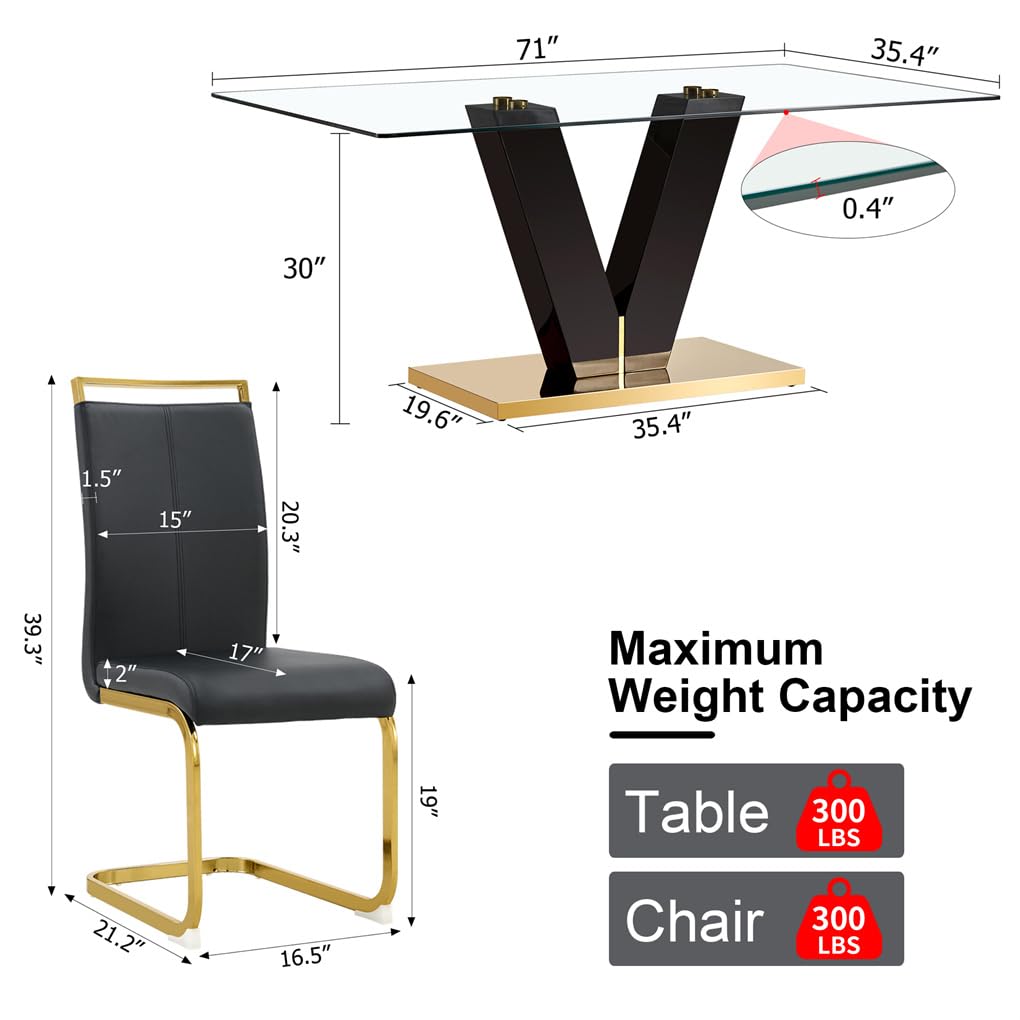 BAOPIN 71" Glass Dining Table Set for 8, Dining Table Set for 8, Modern Kitchen Table and 8 Chairs,Tempered Glass Tabletop and MDF Base,Dining Room Table Set for 8