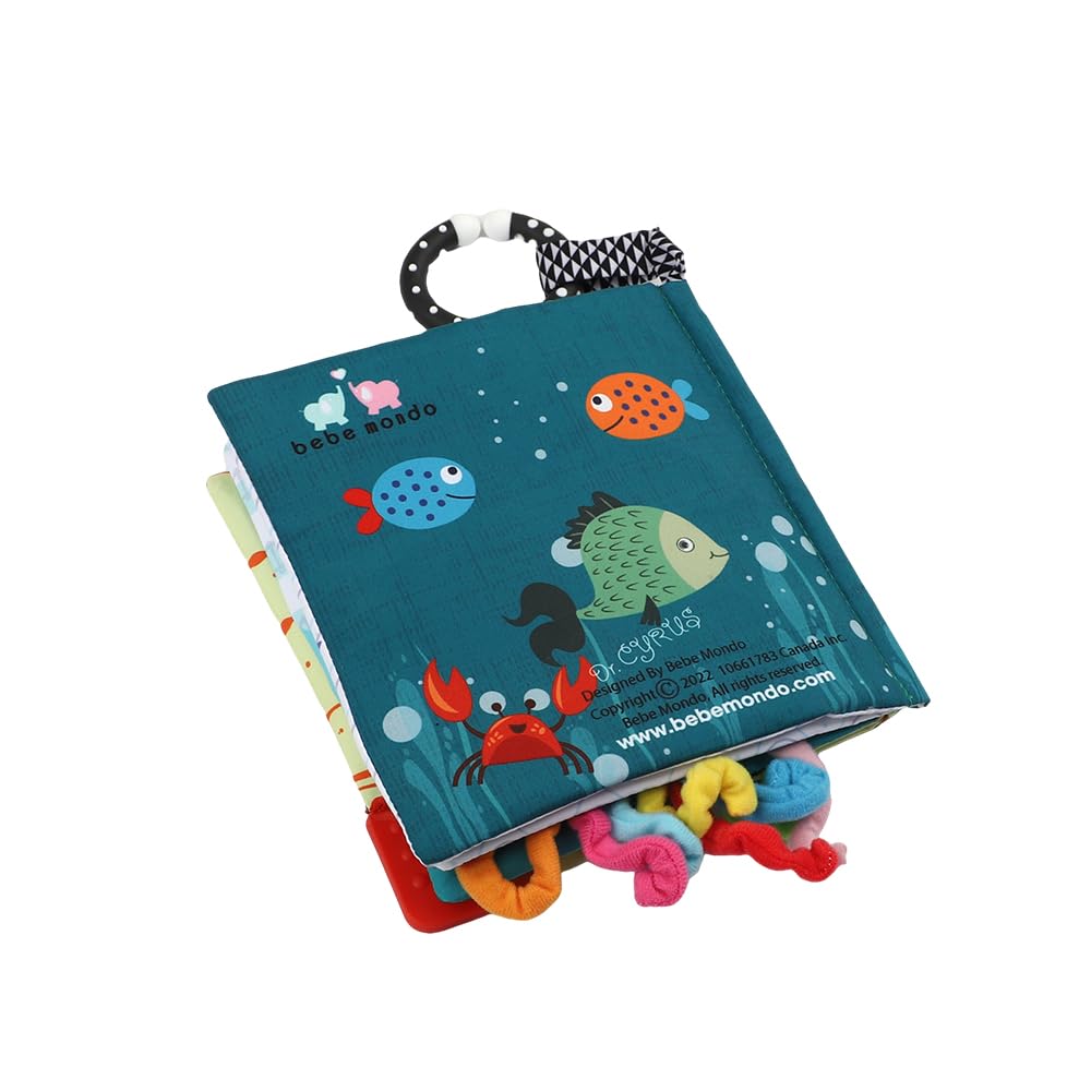 Fish Baby Books, Crinkle Books for Babies,Touch & Feel,Infant Baby Toys 0-3 0-6 6-12 Months, Sensory Mirror Toys,Soft Teether,Teething Toy,Shower Baby Basket Stuffers,Baby Gifts for Boys Girls-Blue