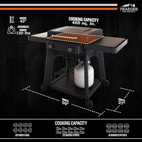Traeger Grills Flatrock 2 Zone, 26-Inch Flat Top Griddle, Outdoor Gas Grill with Dual-Zone TruZone Cooking, Even Heat, and EZ-Clean Grease Management, Premium Propane Griddle for Outdoor Cooking