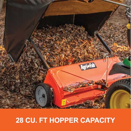 Agri-Fab 45-0492 44" Tow-Behind Lawn Sweeper, 28 cu. ft Hopper Bag Capacity; Leaf & Grass Catcher, with Adjustable Brush Height and Dump From Seat Handle