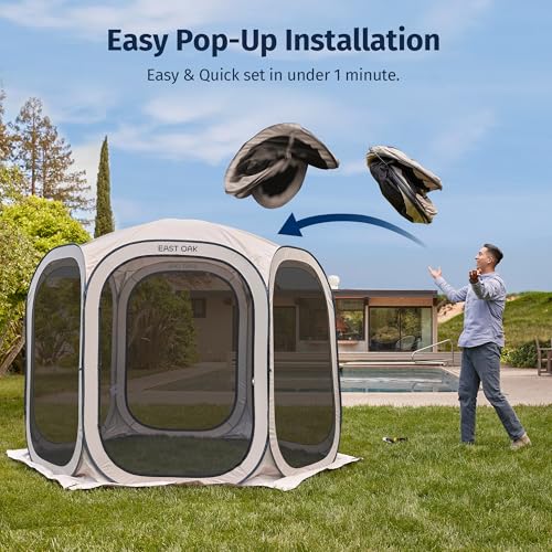 East Oak Screen House Tent Pop-Up, Portable Screen Room Canopy Instant Screen Tent 10 x 10 FT with Carry Bag for Patio, Backyard, Deck & Outdoor Activities, Beige