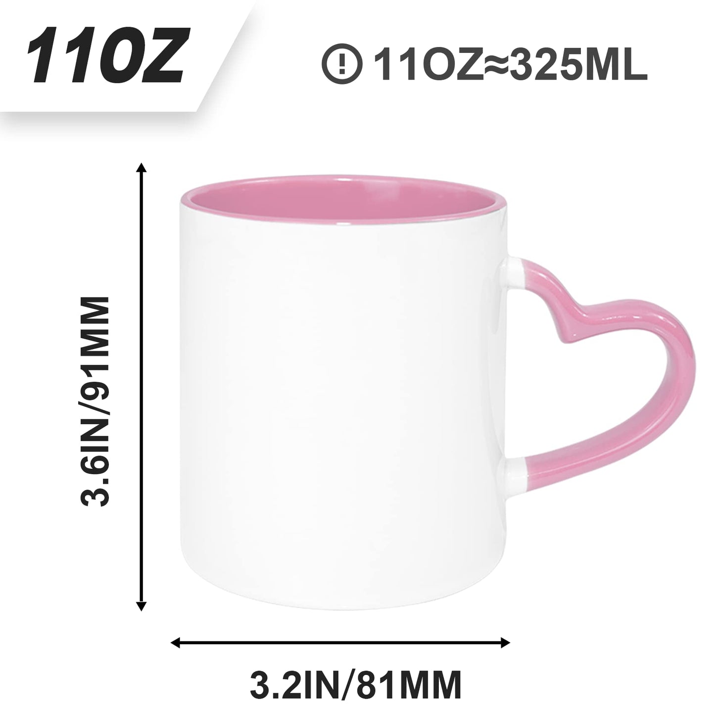 MR.R 11oz Ceramic Coffee Mug, 36PCS Set, Sublimation Blank, Pink, Modern Heart Design, Dishwasher Safe, Reusable