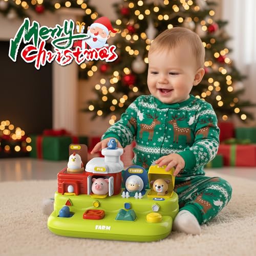 Baby Pop Up Toy with Music- Cause and Effect Pop Up Animal Toys for 6-12 Months Toddlers, 1 Year Old Babies Boys Girls, Infant Interactive Early Learning Educational Montessori Gifts