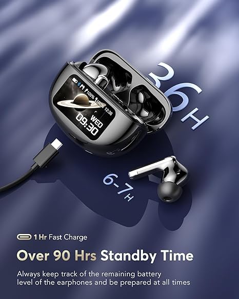 AI Translation Earbuds Real Time, Multifunctional Touch Screen Translator for 144 Languages & Accents Audifonos Traductores Inglés Español Noise Canceling Headphones for1Travel Business Learning Black