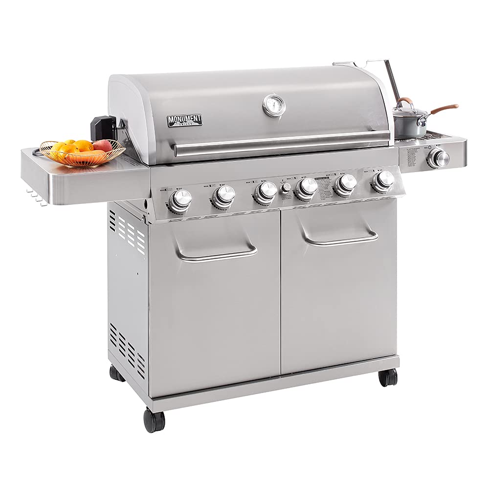 Monument Grills 77352 6-Burner Stainless Steel Cabinet Style Propane Gas Grill with Smoke Box(2 Items)