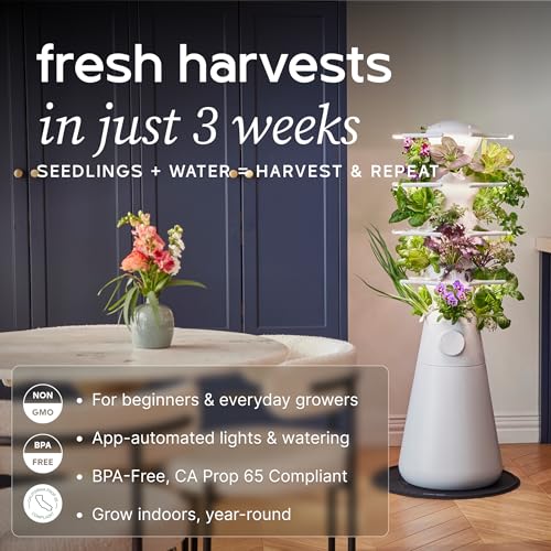Lettuce Grow Farmstand Nook 4ft.7” Vertical Hydroponic Garden Tower - Self-Watering, Vertical Hydroponic Tower with LED Grow Lights, 20 Live Seedlings, Smart Timer - Indoor Vertical Growing Tower