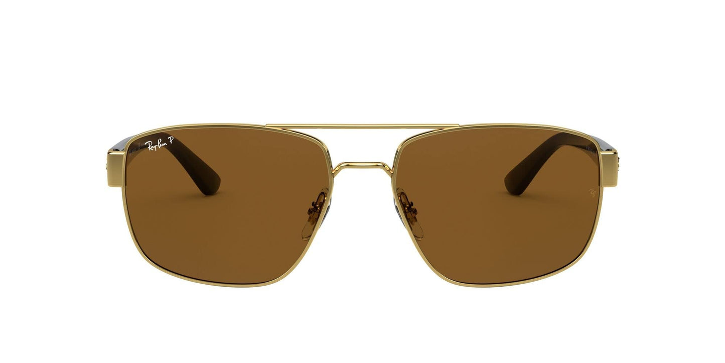 Ray-Ban Unisex RB3663 Metal Rectangular Sunglasses, Gold/Polarized B-15 Brown, 60 mm