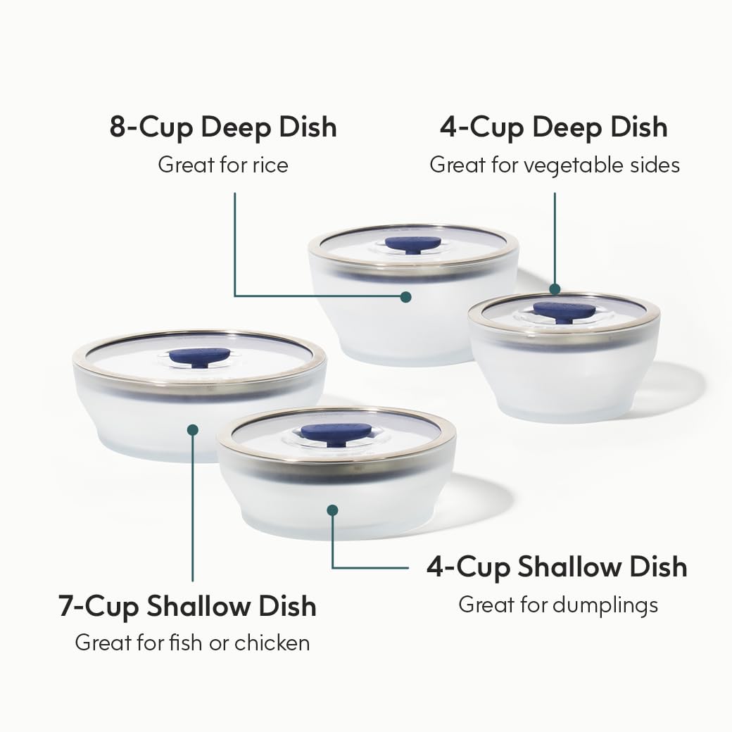 Anyday 8-Pc Microwave Cookware & Glass Food Storage Set with Glass Lids | Plastic-Free Containers | Stackable Airtight Steamer with Vented Lid for Microwave-Safe Reheating & Steaming Vegetables, Rice