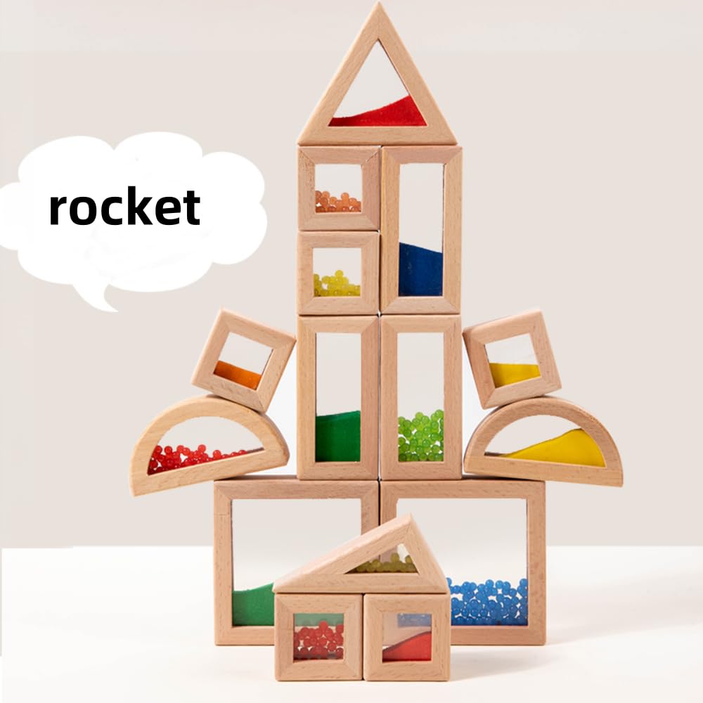 KAXCOT Rainbow Sensory Stacking Toys, Stem Education Building Block Set, 23 Wooden Beads, Fine Sand Sound Building Blocks, Toddlers, Infants, Children, Colorful Geometric Stacking Toys