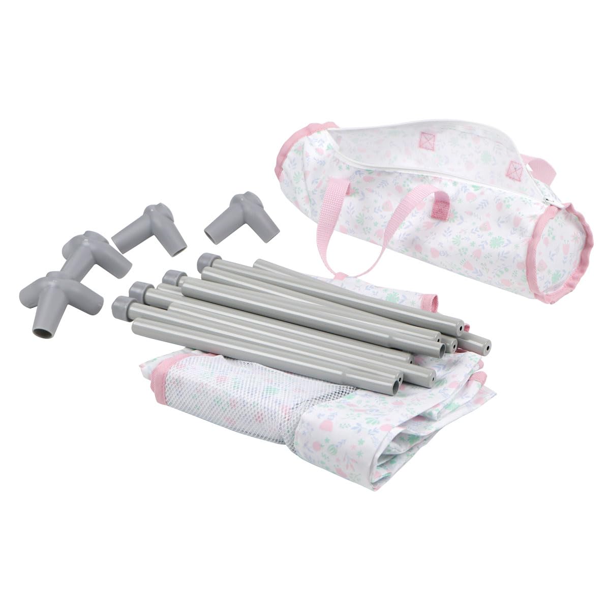 JC Toys - Berenguer Boutique | Travel Folding Crib - Playpen with Accessories | Pink Floral Collection | for Dolls up to 18" | Ages 3+