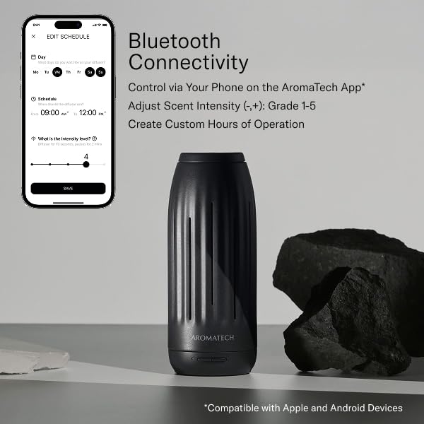 AromaTech Ambience Scent Diffuser for Essential Oil Blends & Fragrances – Waterless Scent Machine w/Bluetooth for Home, Bathroom Boutiques, Hotel, Spa – White Stone Mini