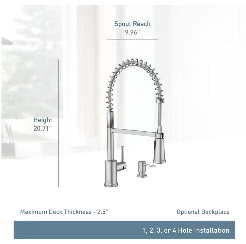 Moen 87194SRS Indi Single-Handle Pre-Rinse Spring Pulldown Sprayer Kitchen Faucet with Power Clean in Spot Resist Stainless (Soap Dispenser and Deck Plate Included)