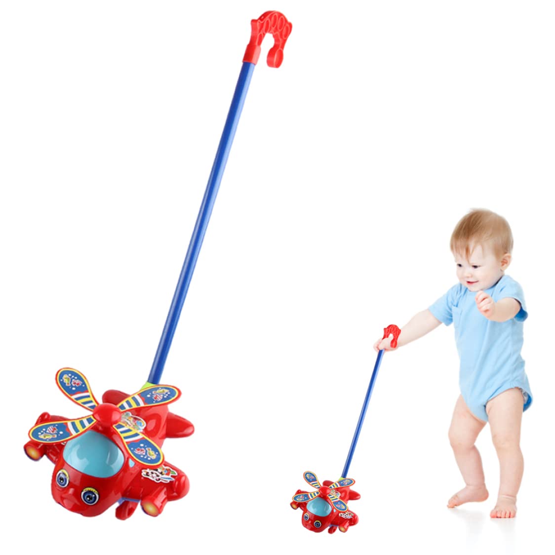 Push Along Toys Baby Pushing Airplane Toy with Long Handle Walking Toy for Toddlers Push Along Airplane, Baby Walking, Pull, Flying Toys