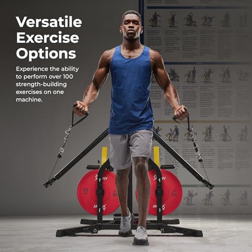 Sunny Health & Fitness Multifunctional All in One Pully Cable Home Gym – Complete Functional Trainer Compact Workout System SF-HG92401