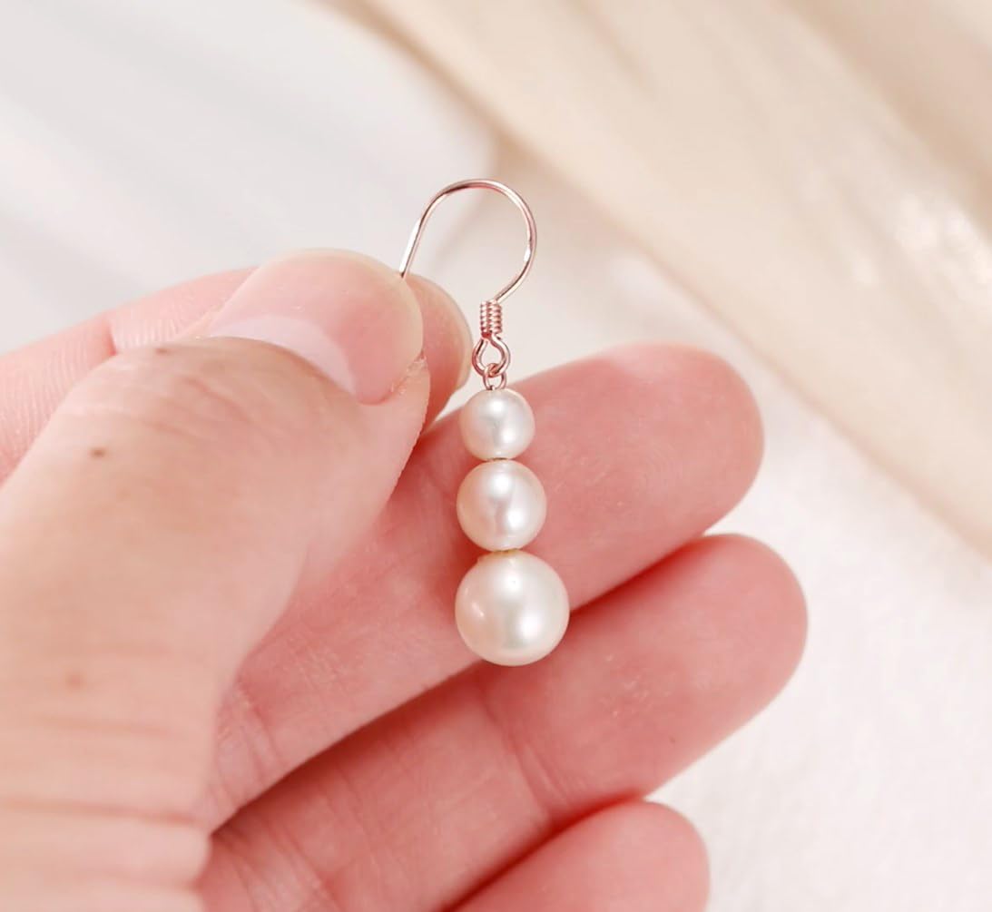 14k Rose Gold Freshwater Cultured Pearl Necklace and Dangle Earrings Set for Women