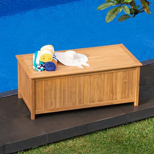 Cambridge Casual Arie 60-Inch Teak Outdoor Deck Box Storage Chest, Weather-Resistant Patio Organizer with Soft-Close Lid for Pool, Garden & Backyard