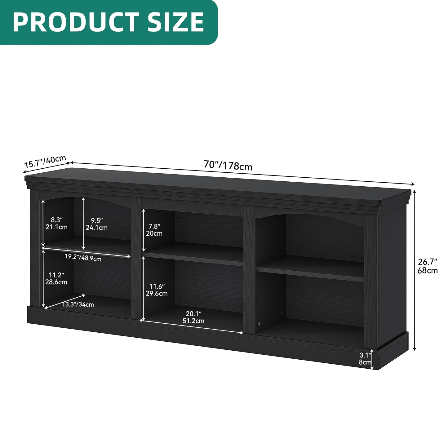 YITAHOME Farmhouse TV Stand with Cord Management for 75/80 Inch TV, Entertainment Center with Adjustable Shelf & Open Storage, 70" TV Console Table for Living Room (Black)