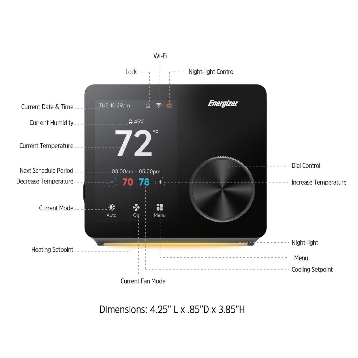 Energizer Smart Thermostat, Programable Wi-Fi Thermostat, 5GHz & 2.4GHz, Compatible with Alexa and Google, App Control, 3.5” inch Color Touch Screen, Easy Installation, 7 Day Scheduling, Night Light