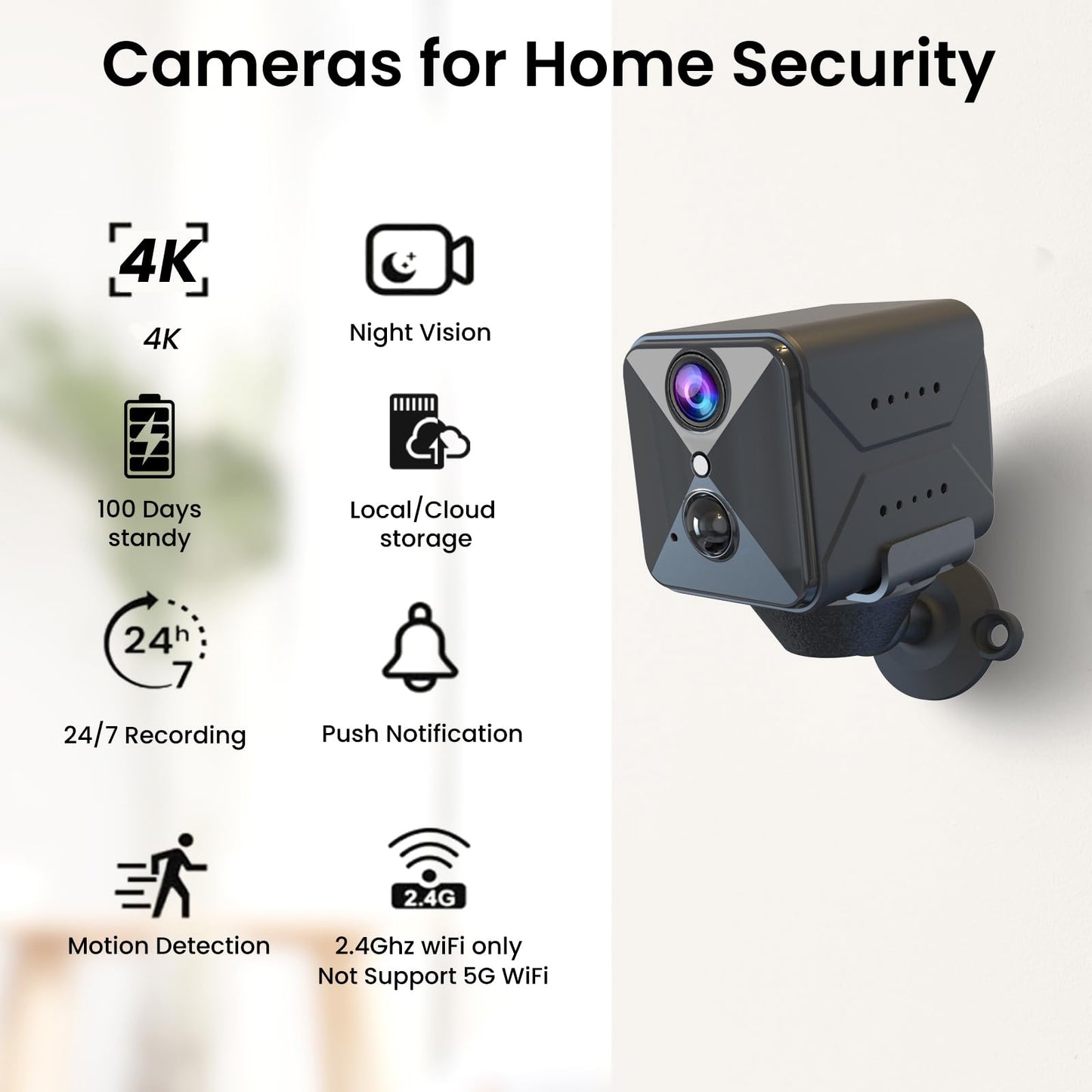 Hidden Camera, 4K Spy Cam with AI Motion Detection, Real-Time Recording, Night Vision, Cloud & SD Storage â Mini Nanny Cam for Baby, Pet & Elderly Monitoring