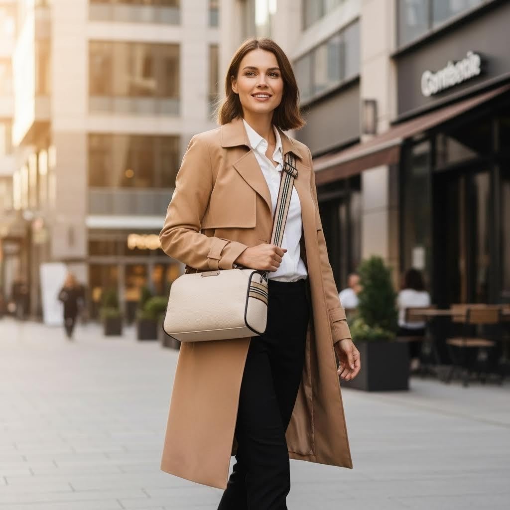 Plinvo Luxury Genuine Leather Crossbody Bag for Women, Wide Adjustable Strap & Timeless Design (02 Beige)