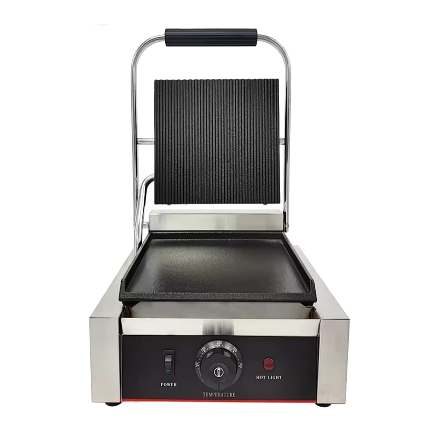 Commercial Panini Press With Grooved Grill Sandwich Maker Machine Electric Contact Grill Single (Single Grooved Top&Smooth Bottom)