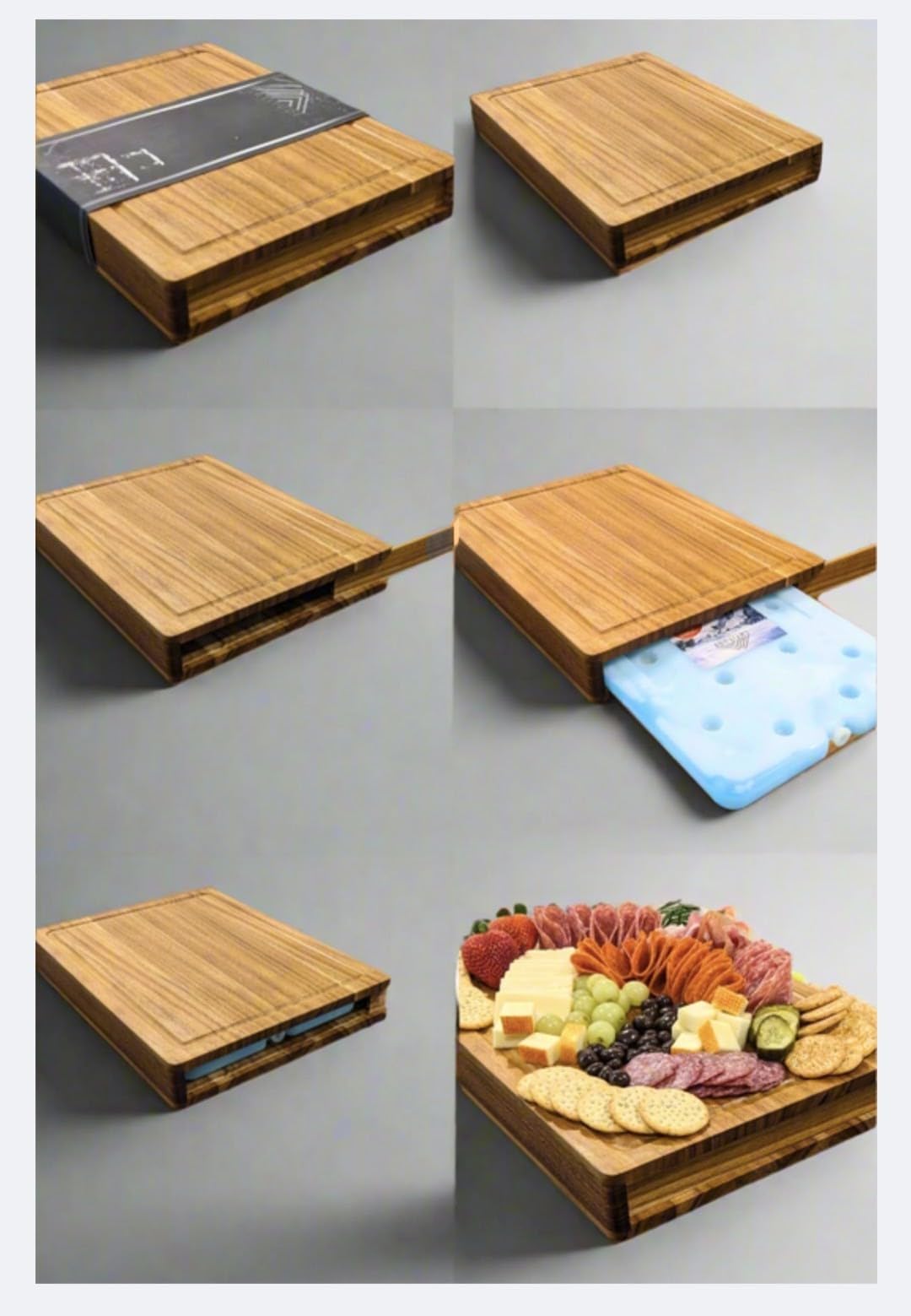 Latitude Board®- Original Chilled Charcuterie Board with a Built in Ice Pack and Thermal Carrier Bag Set. Premium Handcrafted Teak Wood Serving Tray. 15inx11.5inx 2in. Cold Charcuterie Transport