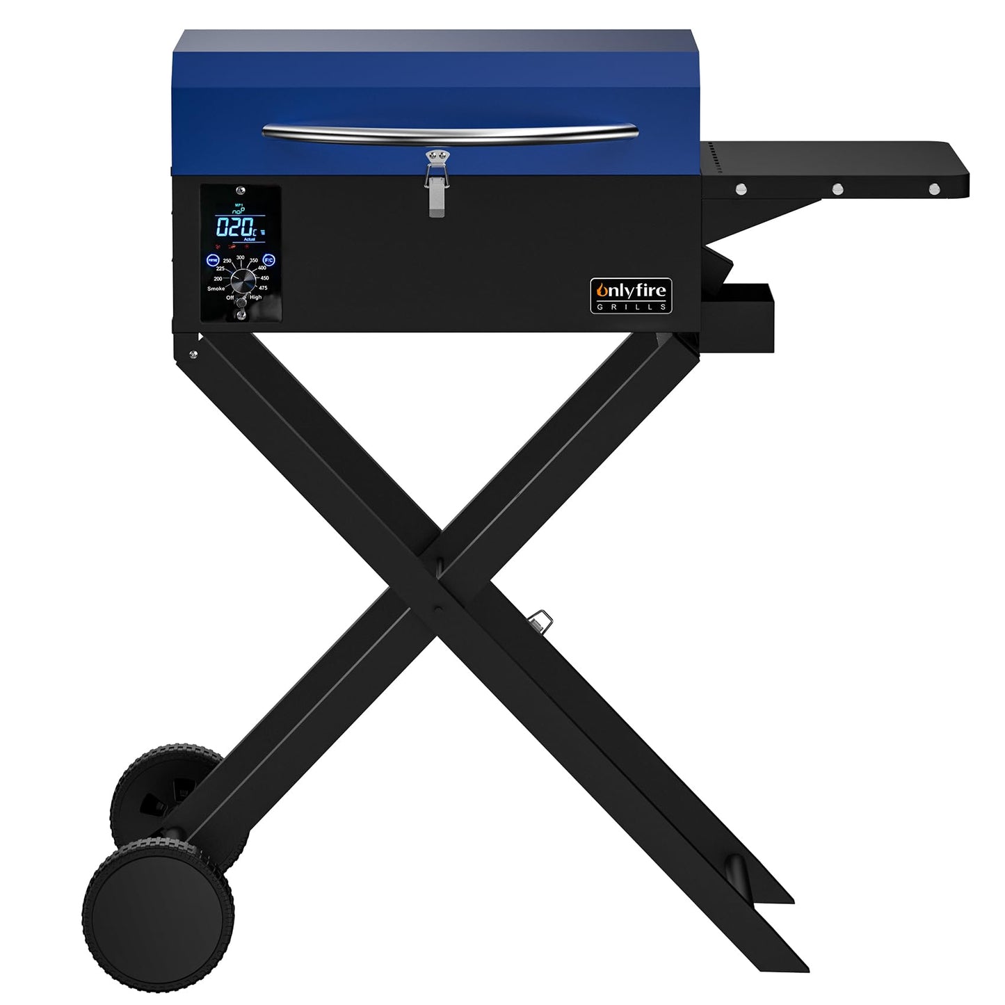 ONLYFIRE GRILLS BBQ Wood Pellet Grill Smoker with Foldable Cart, Meat Probe, 2 Tiers Cooking Area, Portable Smoking Grilling Stove for Outdoor Patio Cooking, RV Camping Tailgating, Blue GS342