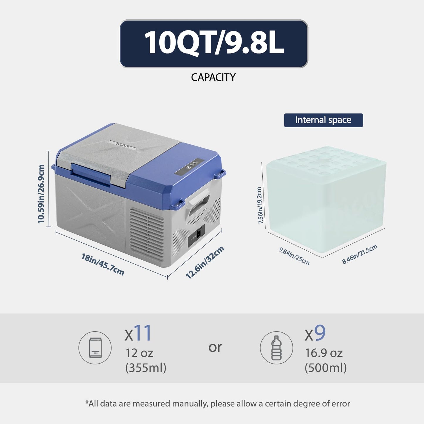 zcamp X9 12 Volt Refrigerator,Mini Portable Freezer,10 Quart Electric Cooler,12V Car Fridge APP Control,12/24V DC 100-240V AC for Ourdoor, Camping, Travel, Truck,RV, Boat -4℉~68℉