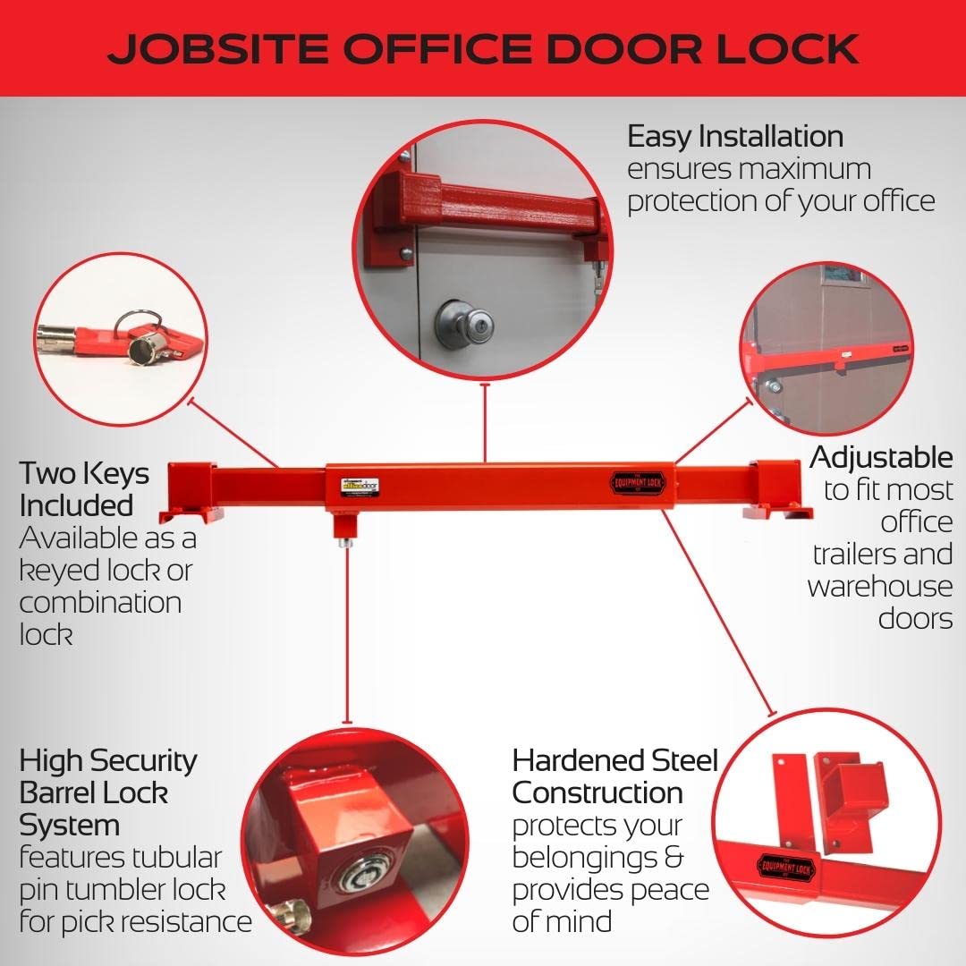 Equipment Lock Adjustable Door Security Bar - Security Lock Bar and Job Site Door Lock for Office Trailers, Warehouse Doors and Home Defense (Keyed Differently)