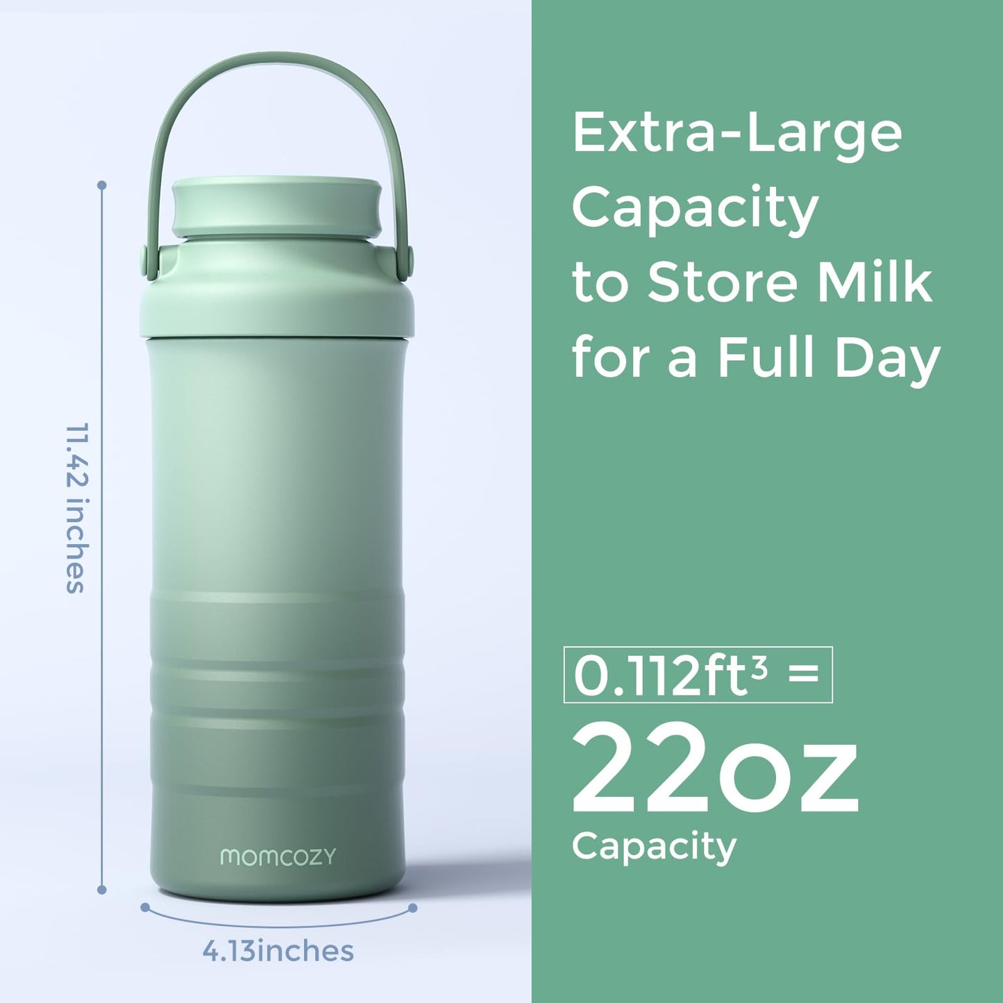 Momcozy 22oz Portable Breast Milk Cooler for Outdoor, Life Saver with 360ยฐ Total Cooling for 24 Hours, Larger Capacity Travel Breastmilk Chiller with 2pcs Baby Bottles for Breastmilk Storage, Green