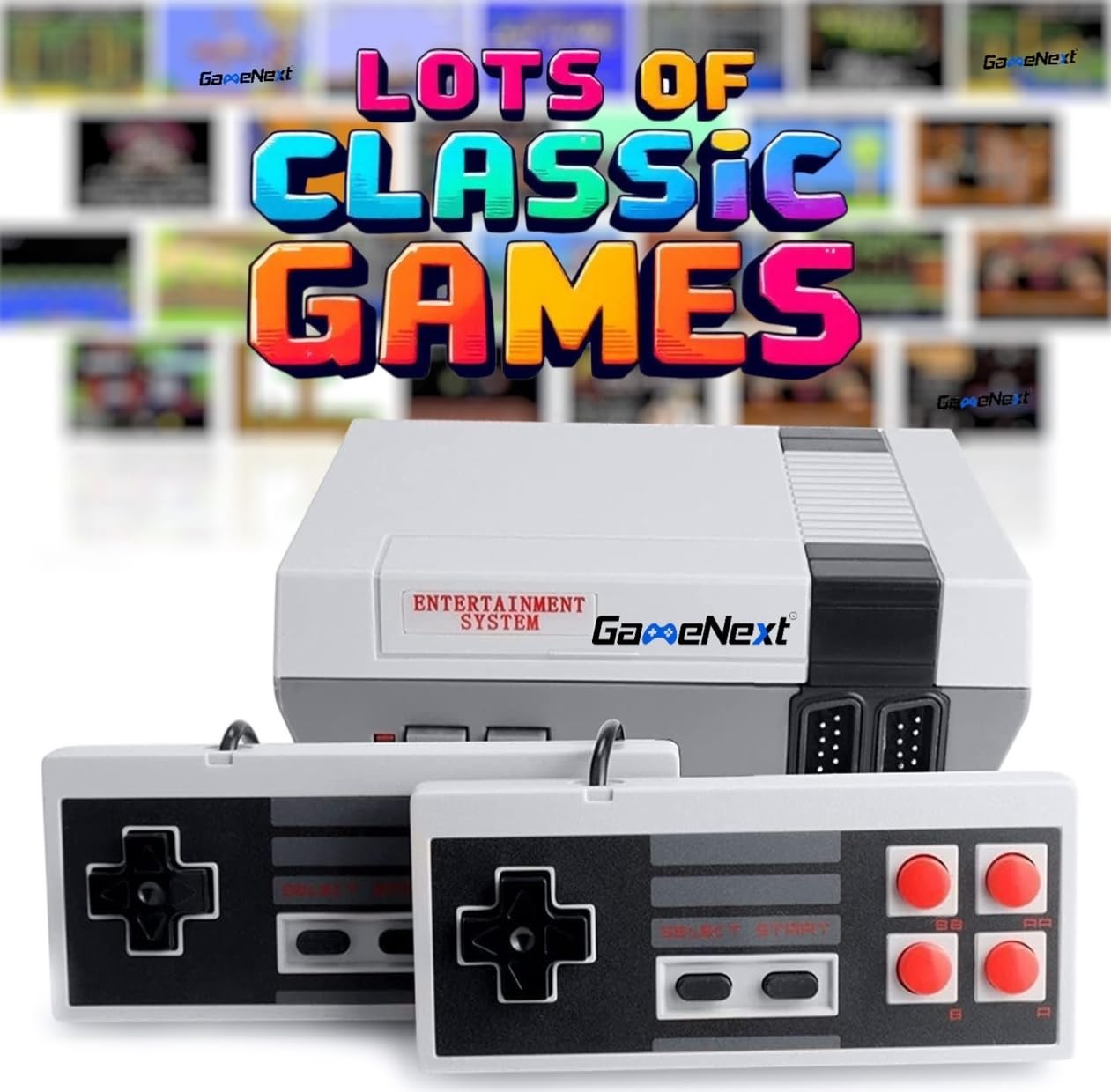 GAMENEXT Retro Game Console, AV Classic Mini Video Game Consoles Built-in with 620 Games Dual Players Mode Console with 2 Controllers Handheld Games for Kids & Adults