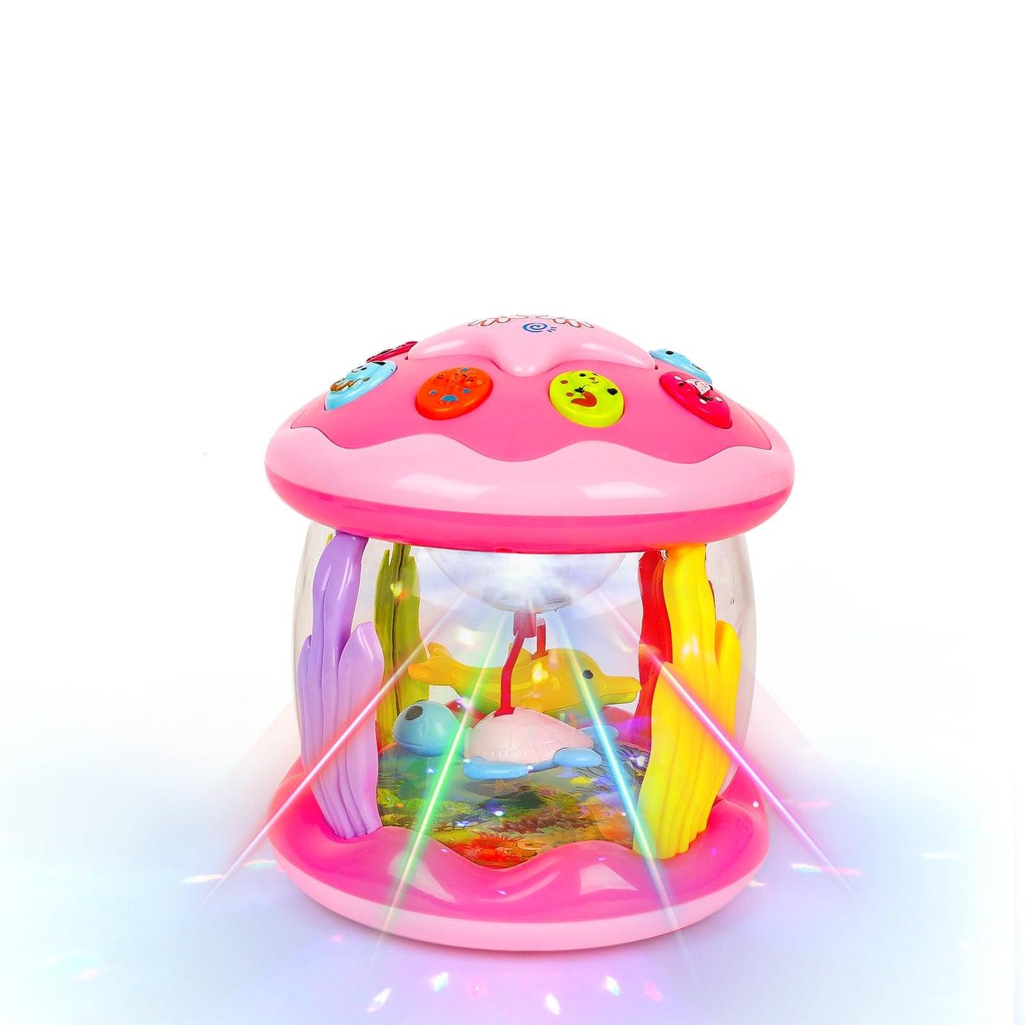 M SANMERSEN Baby Girl Toys 6-12 Months - Babies Ocean Rotating Projector Light Up Musical Toys for 12-18 Months Crawling Learning Tummy Time 1 2 Years Old Infant Boys Girls Pink