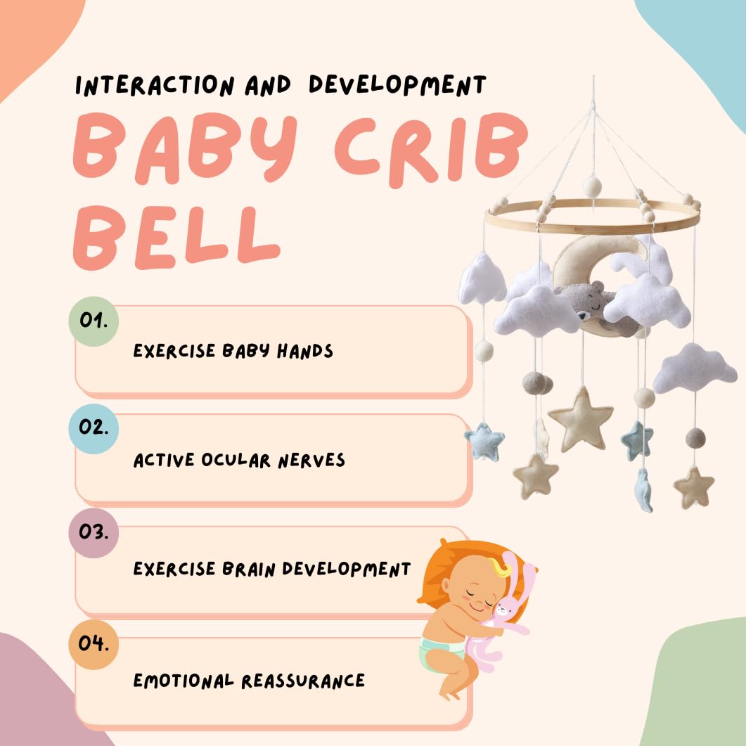 GOODMOM Baby Crib Mobile for Boys Girls Sleeping Bear Mobile for Crib, Baby Bassinet Mobile Toy for Soothing Sleep Gender Neutral Nursery Mobile - Sun, Moon, Cloud, Bear(Gery)
