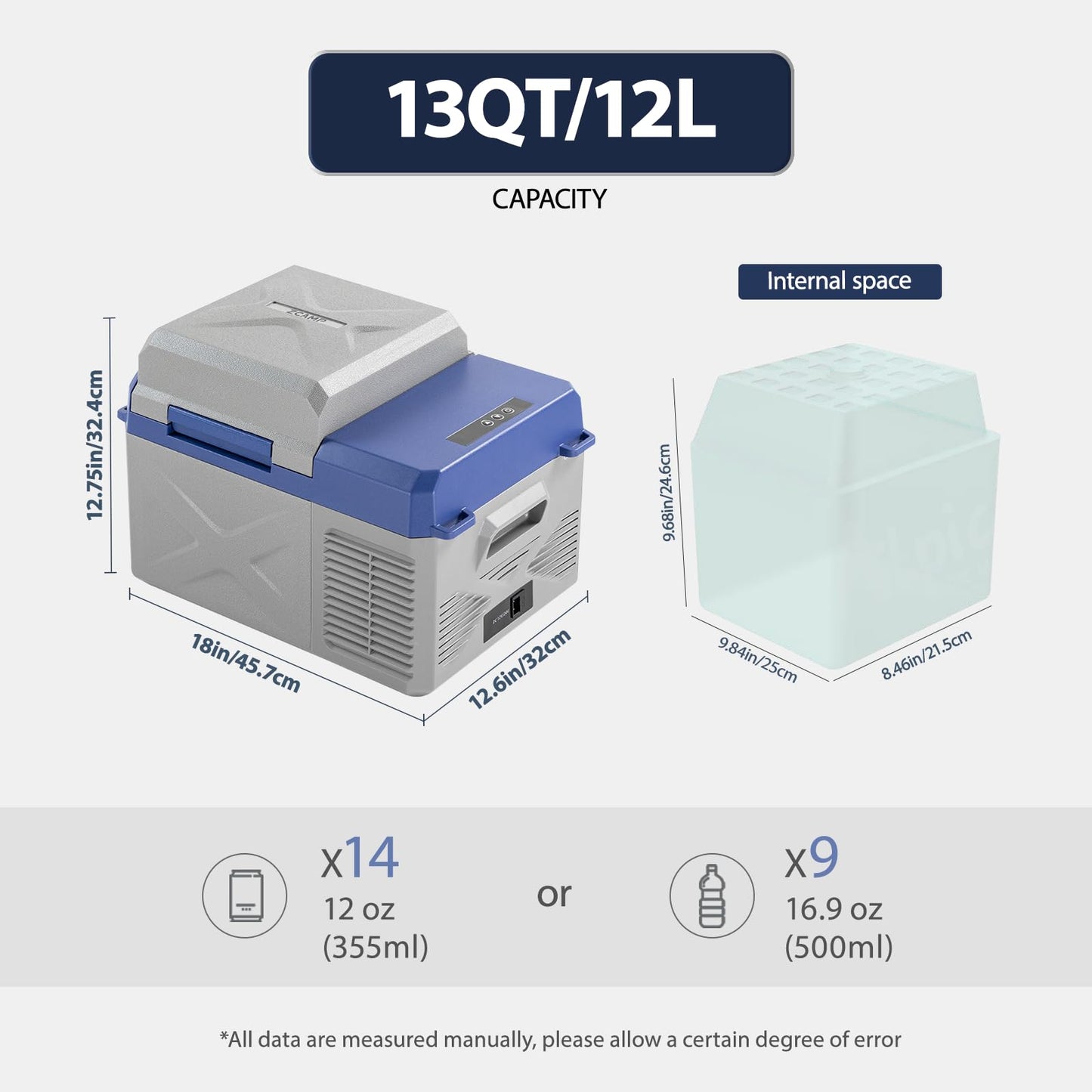 zcamp X12 12 Volt Refrigerator,Mini Portable Freezer,13 Quart(12L) Electric Cooler,12V Car Fridge APP Control,12/24V DC 100-240V AC for Ourdoor, Camping, Travel, Truck,RV, Boat -4℉~68℉