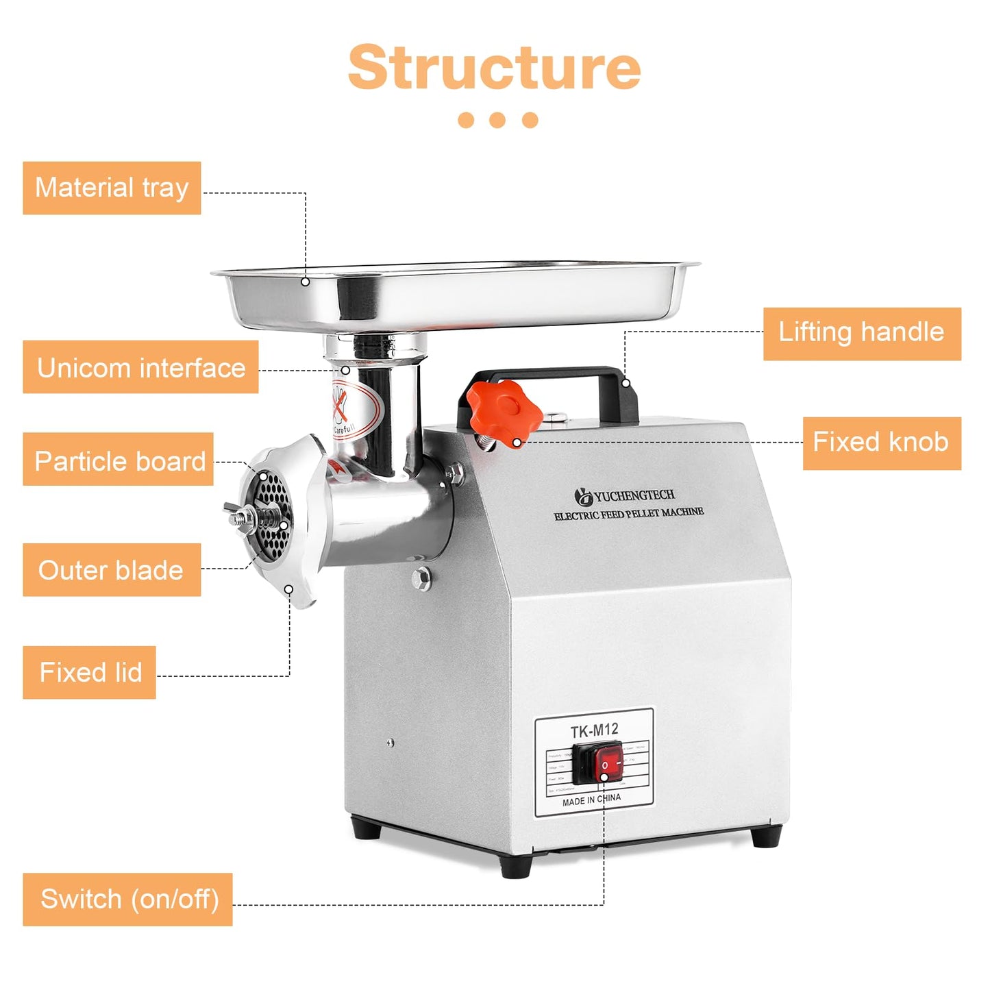 YUCHENGTECH Comercial Electric Animal Feed Pellet Machine Pet Food Pellet Machine 1500W for Commercial Mass Production Dog Cat Bird Feed with 3mm/5mm/7mm Molds 110V
