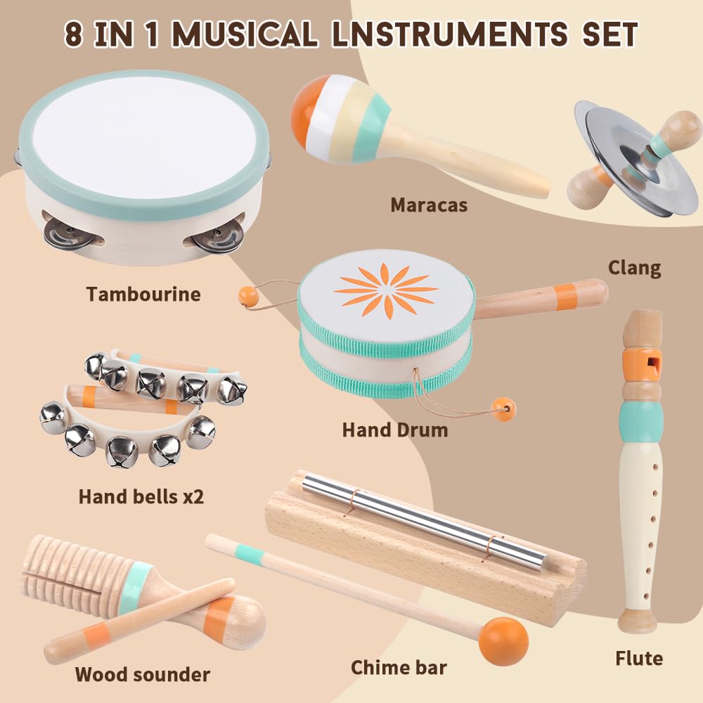 Toddlers Musical Instruments-Baby Montessori Wooden Musical Toys for Toddlers 1-3 Year Old,Kids Percussion Instruments Toy for Preschool Kids,Christmas Birthday Gift for Baby Boys Girls