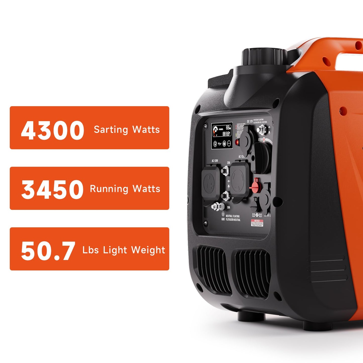 AIVOLT Inverter Generator 4300W Gas Powered Portable Super Quiet Outdoor Generator RV Ready for Camping Tools and Home Use, EPA Compliant