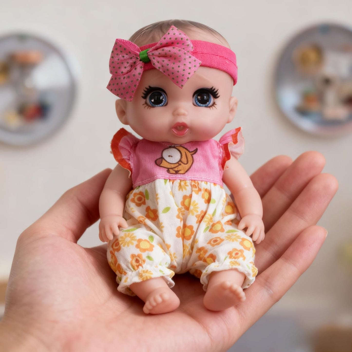 Beem Jun 6 Inch Small Baby Doll Handbag Bag Set with Little Bottle,All Vinyl Reborn Baby Dolls Nursing Set for Kids.Easter Baby Doll Kit (Pink & Blue)